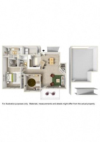 Floor plan for 2 beds, 2 baths, 1102 sqft